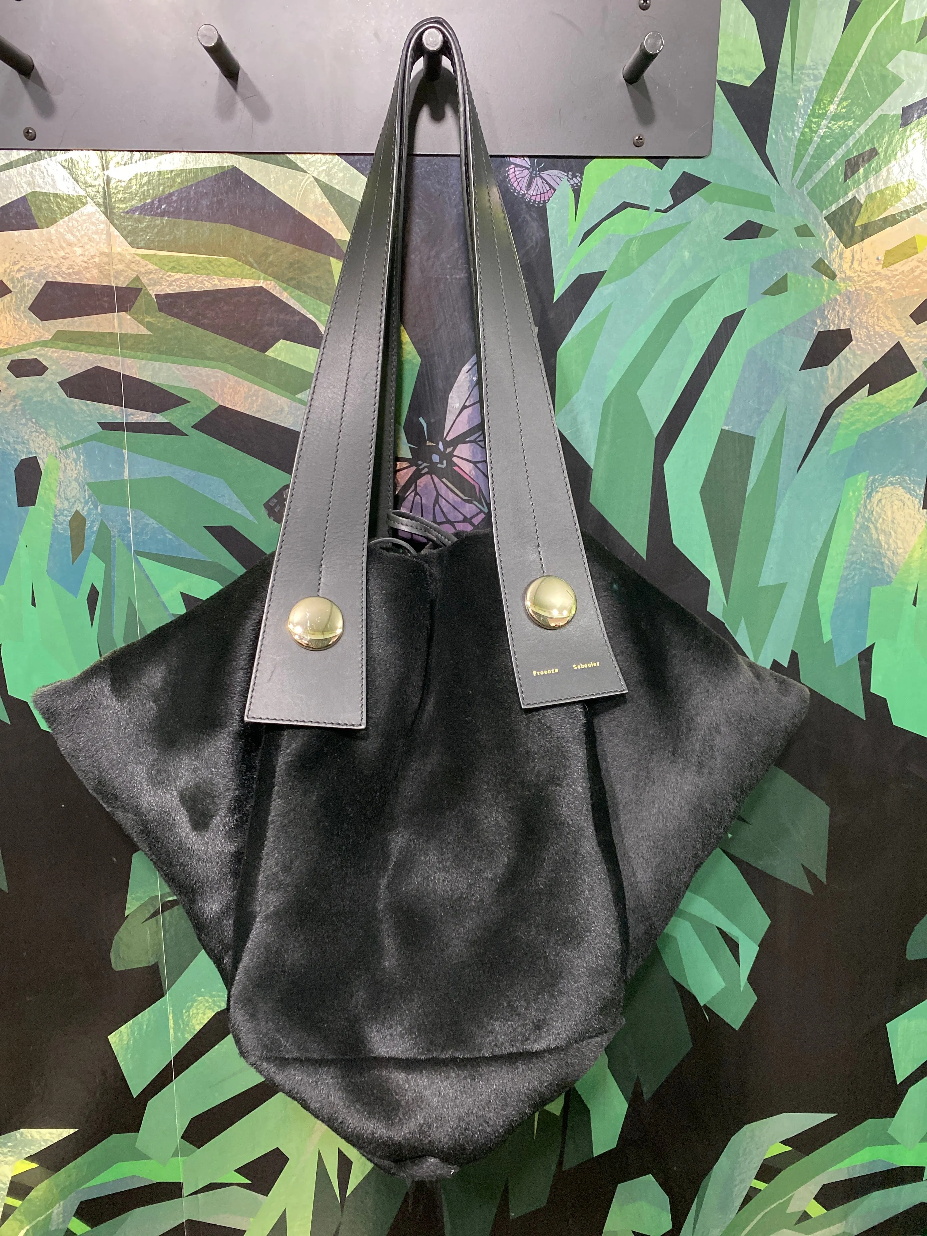 Proenza Schouler "TOBO" Black Shaved Pony Hair and XL Leather Tote