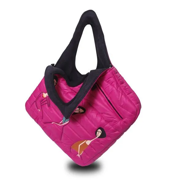 Puffer Diagonal Tote Bag with Girl Figures - MODIGLIANI - Reversible