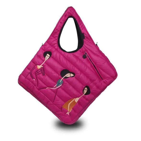 Puffer Diagonal Tote Bag with Girl Figures - MODIGLIANI - Reversible