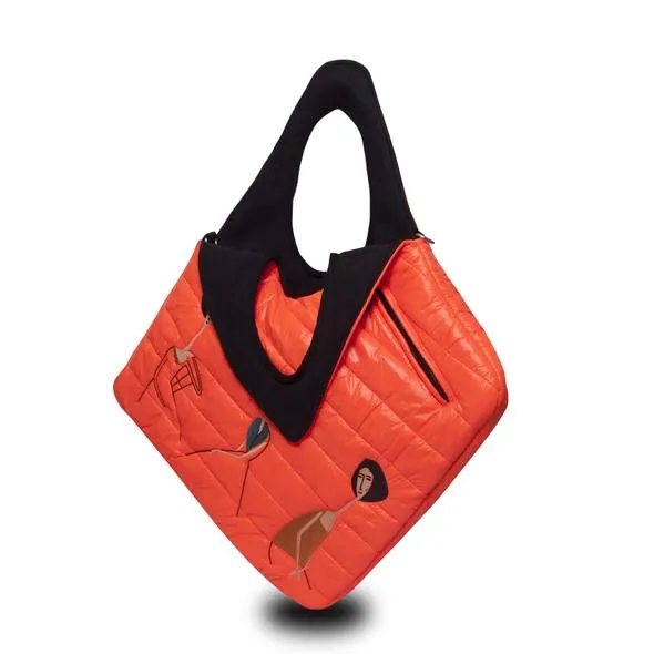 Puffer Diagonal Tote Bag with Girl Figures - MODIGLIANI - Reversible