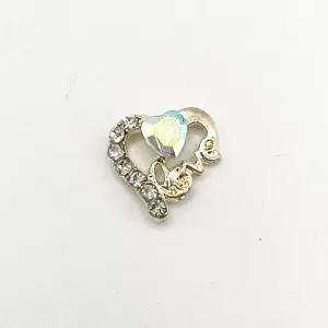 Queen - Nail Charms 10pc - #124 Gold Hearts with Clear and Iridescent Crystals