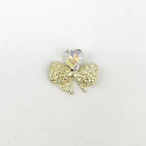 Queen - Nail Charms 10pc - #166 Gold Bows with Iridescent Heart Gem