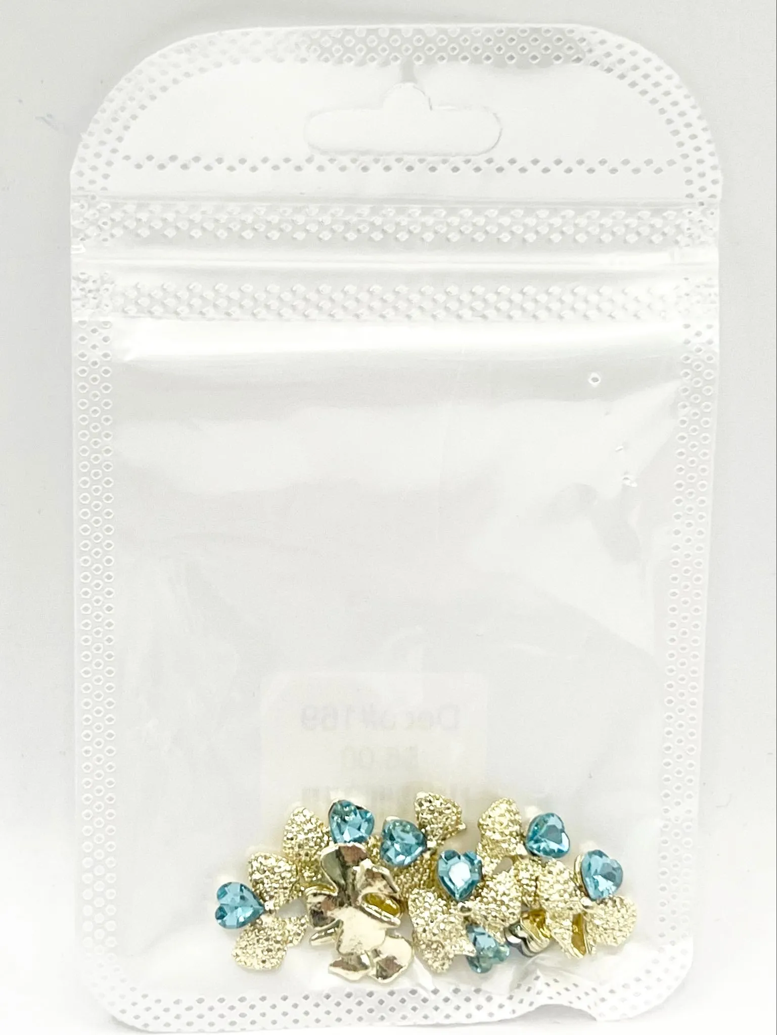 Queen - Nail Charms 10pc - #169 Gold Bows with Blue Heart Gem