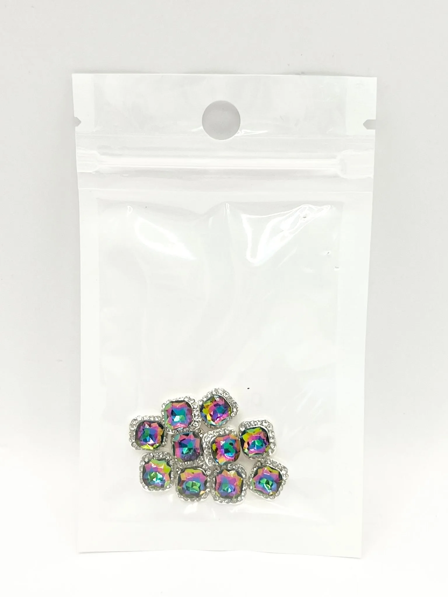 Queen - Nail Charms 10pc - #197 Silver Iridescent Gems with Crystals