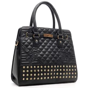 Quilted bling Twist Lock Shoulder bag Tote designer inspired Rhinestone Studs