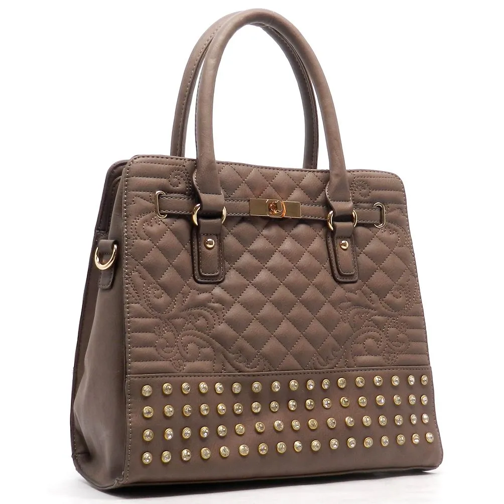 Quilted bling Twist Lock Shoulder bag Tote designer inspired Rhinestone Studs