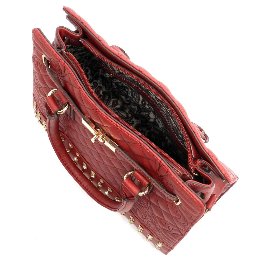 Quilted bling Twist Lock Shoulder bag Tote designer inspired Rhinestone Studs