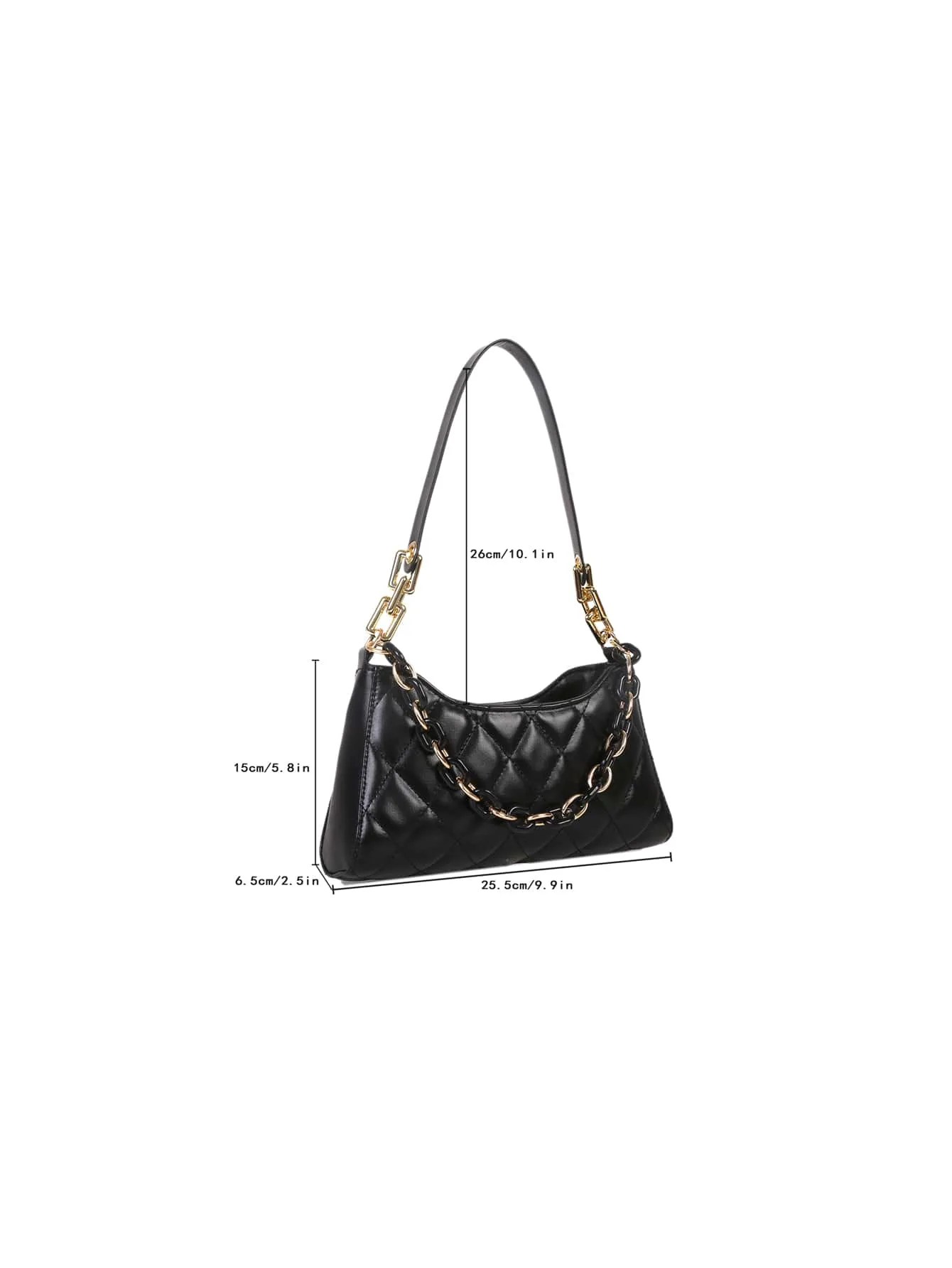 Quilted Chain Decor Baguette Bag  - Black - FD ⚡