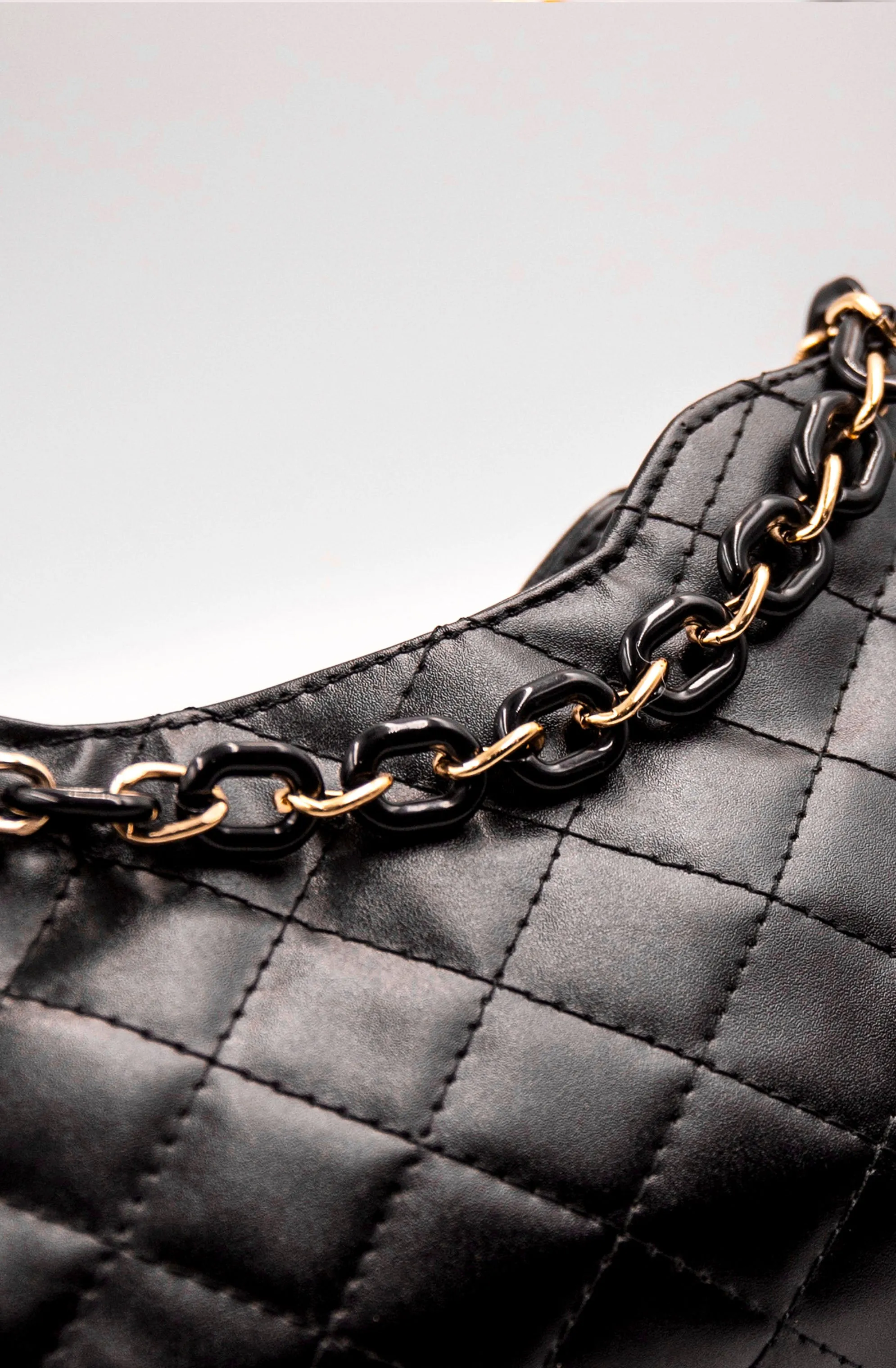 Quilted Chain Decor Baguette Bag  - Black - FD ⚡