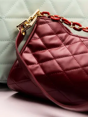 Quilted Chain Decor Baguette Bag  - Burgundy - FD ⚡