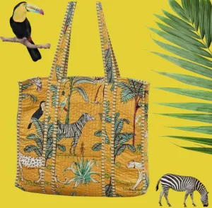 QUILTED COTTON YELLOW TOTE BAG