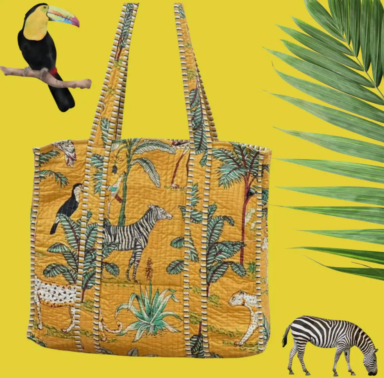 QUILTED COTTON YELLOW TOTE BAG