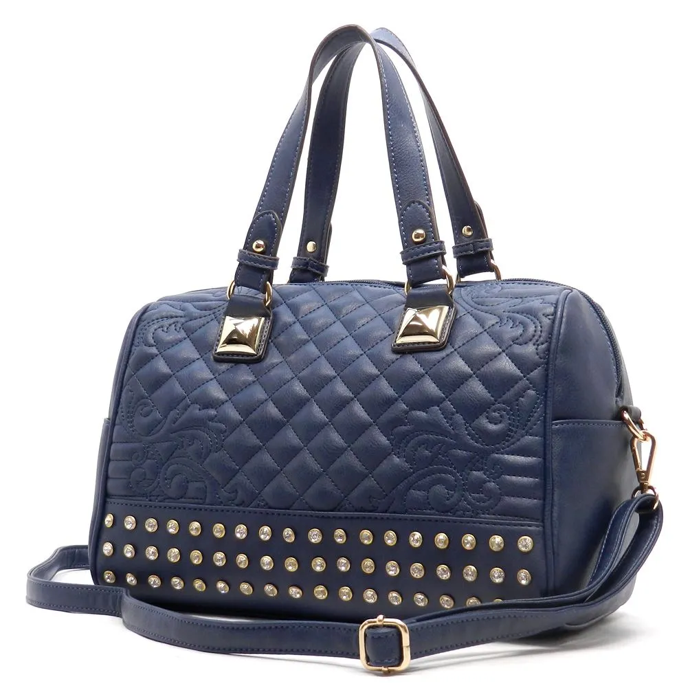 Quilted doctor Shoulder bag Designer inspire Rhinestone boxer Studs burgundy red