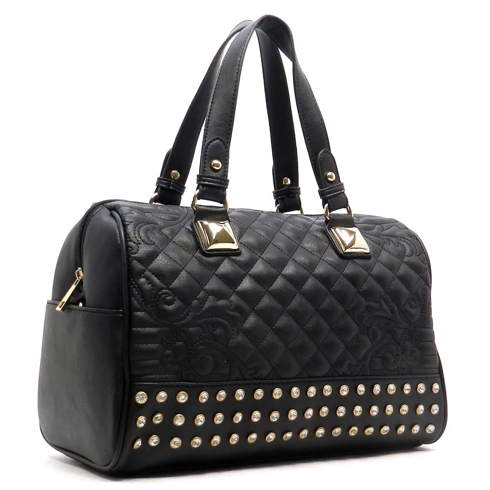 Quilted doctor Shoulder bag Designer inspire Rhinestone boxer Studs burgundy red