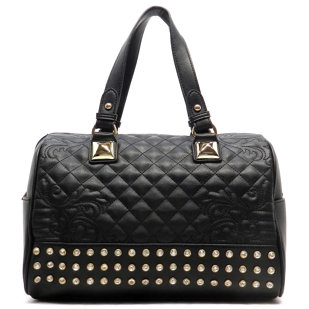 Quilted doctor Shoulder bag Designer inspire Rhinestone boxer Studs burgundy red