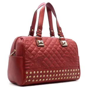 Quilted doctor Shoulder bag Designer inspire Rhinestone boxer Studs burgundy red
