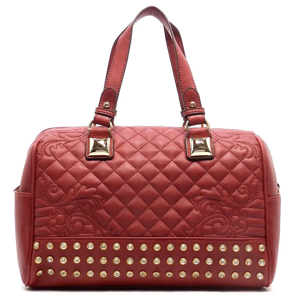 Quilted doctor Shoulder bag Designer inspire Rhinestone boxer Studs burgundy red