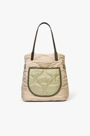 Quilted Signature Tote - Stone / Burnt Orange