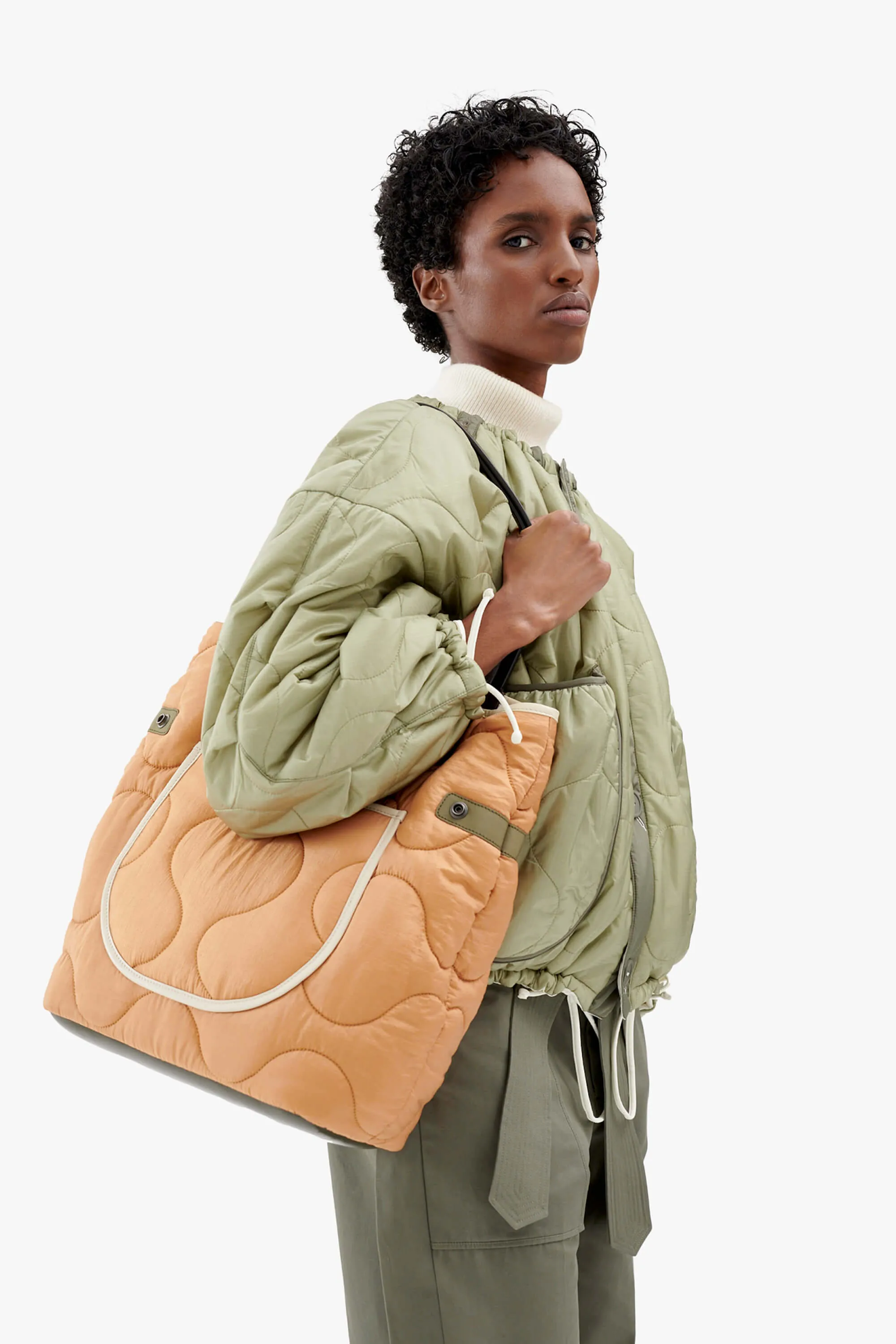 Quilted Signature Tote - Stone / Burnt Orange