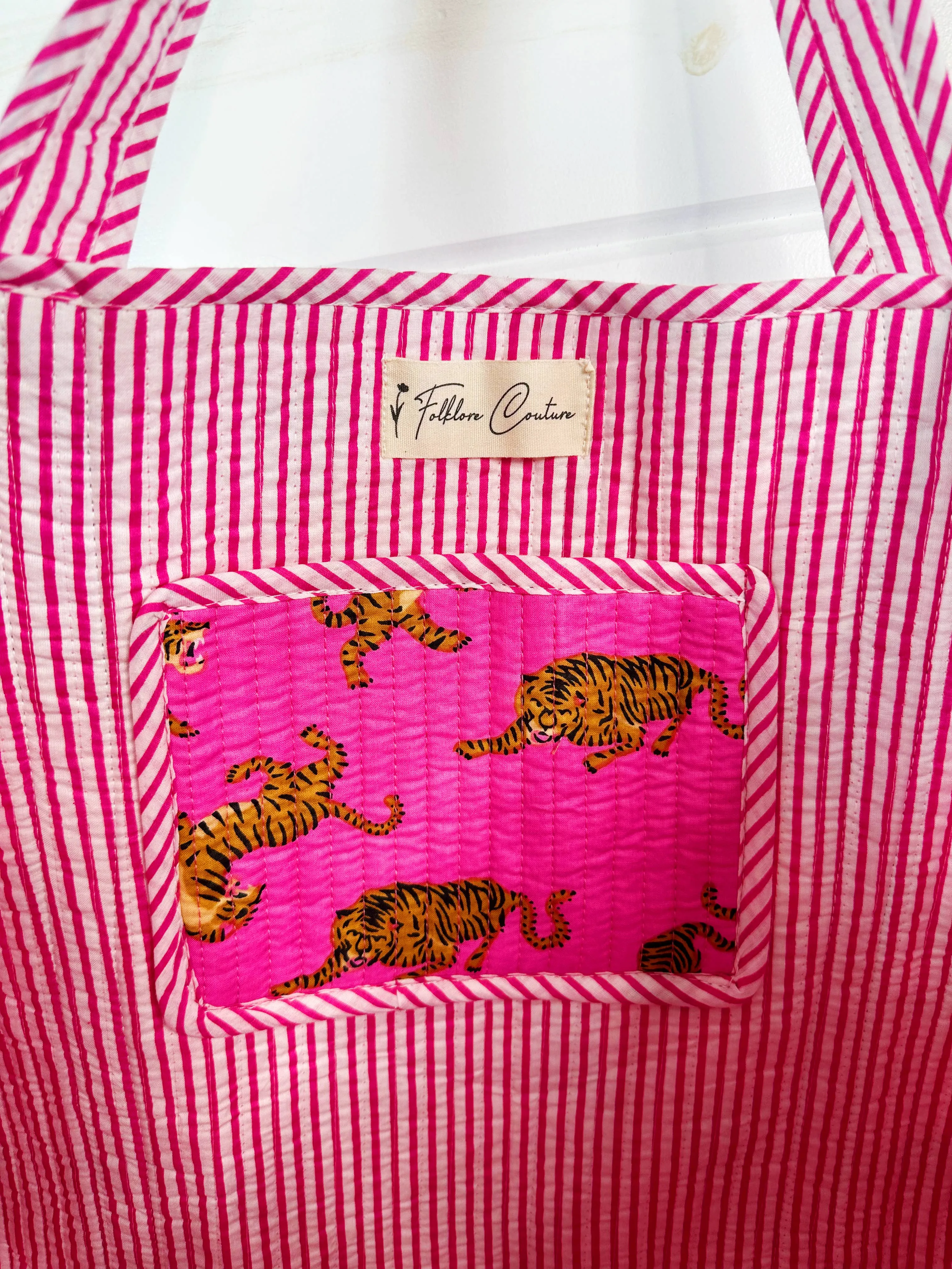 Quilted Tote Bag Pink Tiger