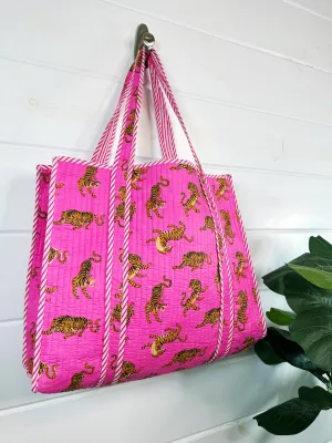Quilted Tote Bag Pink Tiger