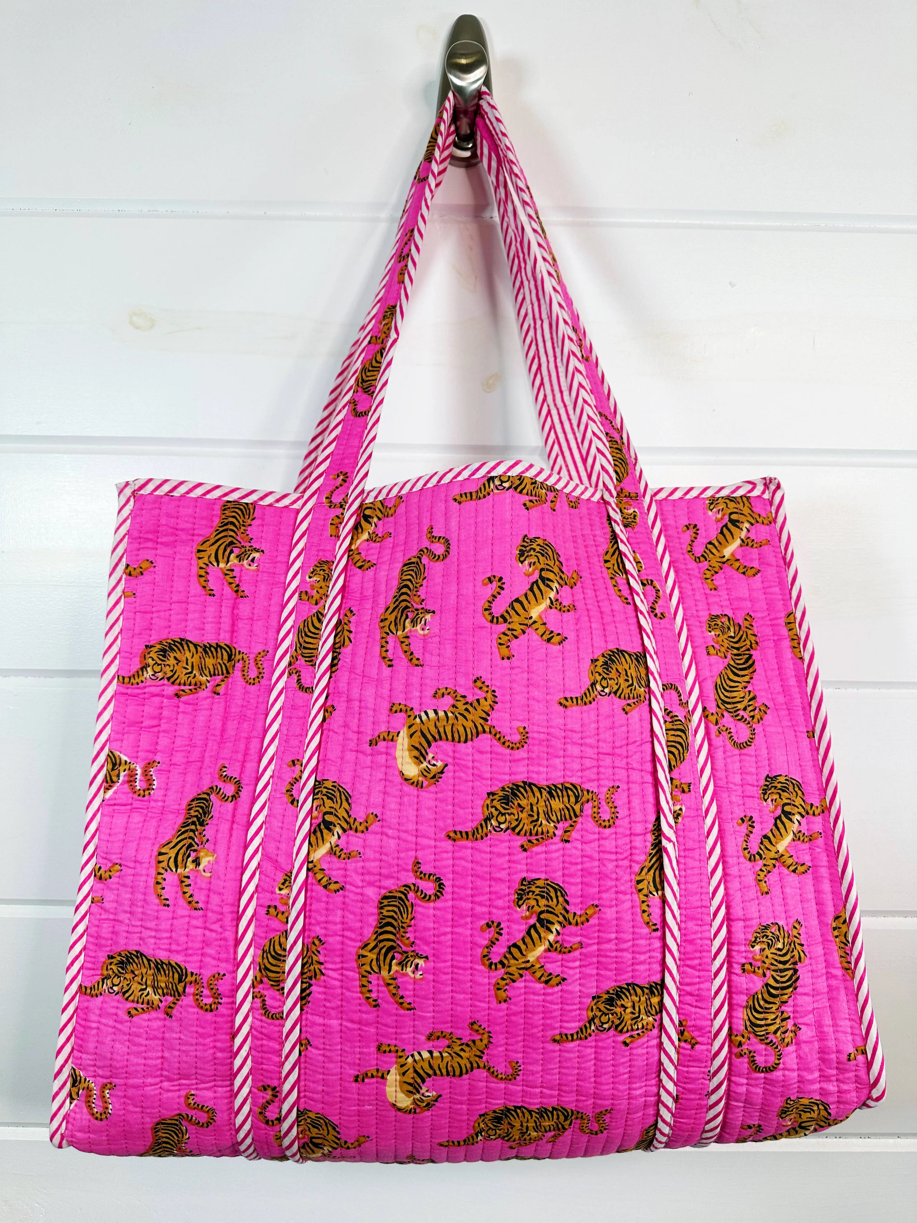 Quilted Tote Bag Pink Tiger