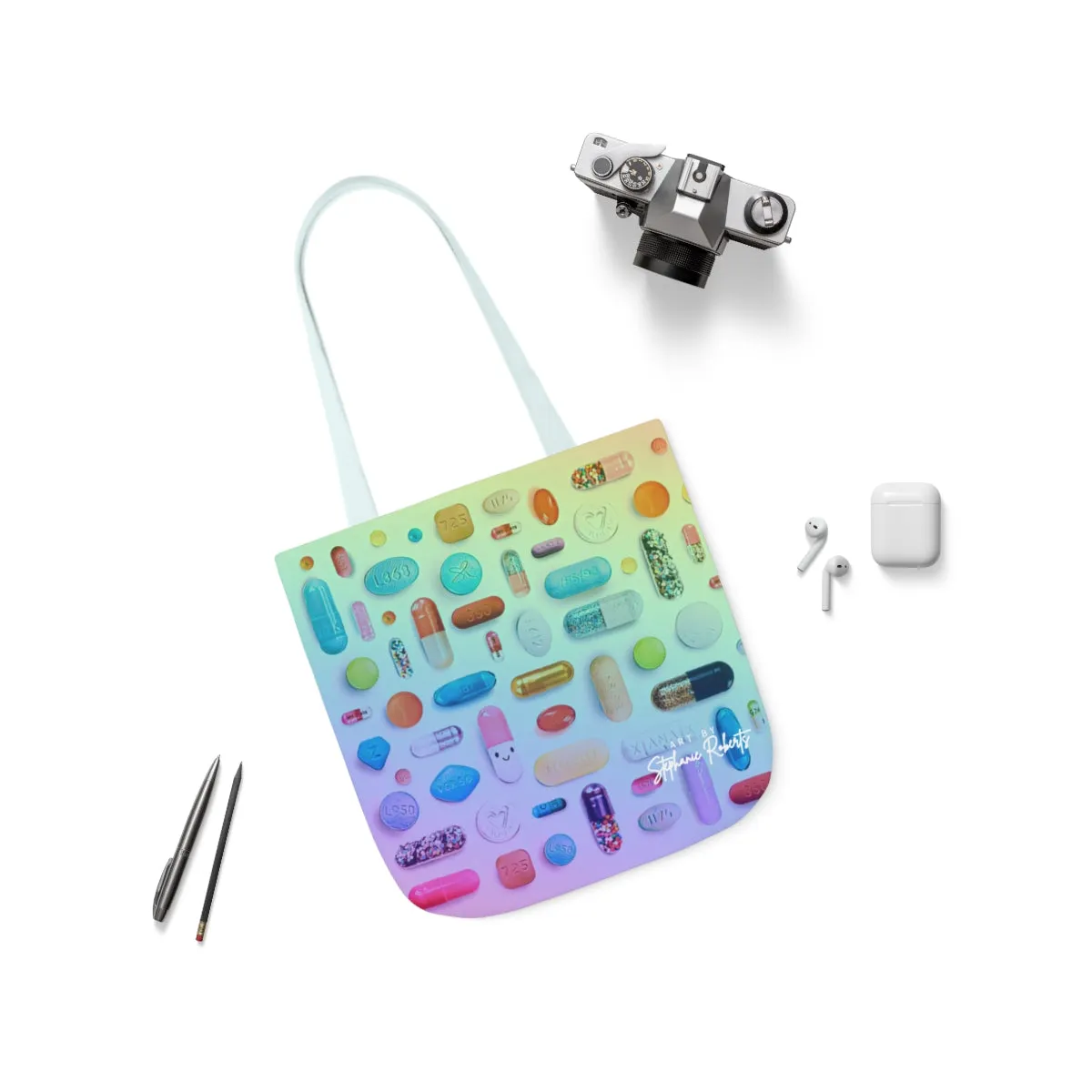Rainbow Pill Grid - Polyester Canvas Tote Bag