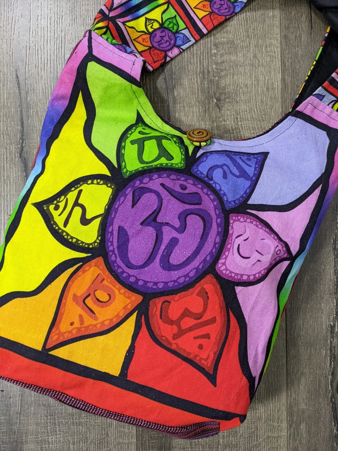 Rainbow Screen Print Chakra Flower Shoulder Bag