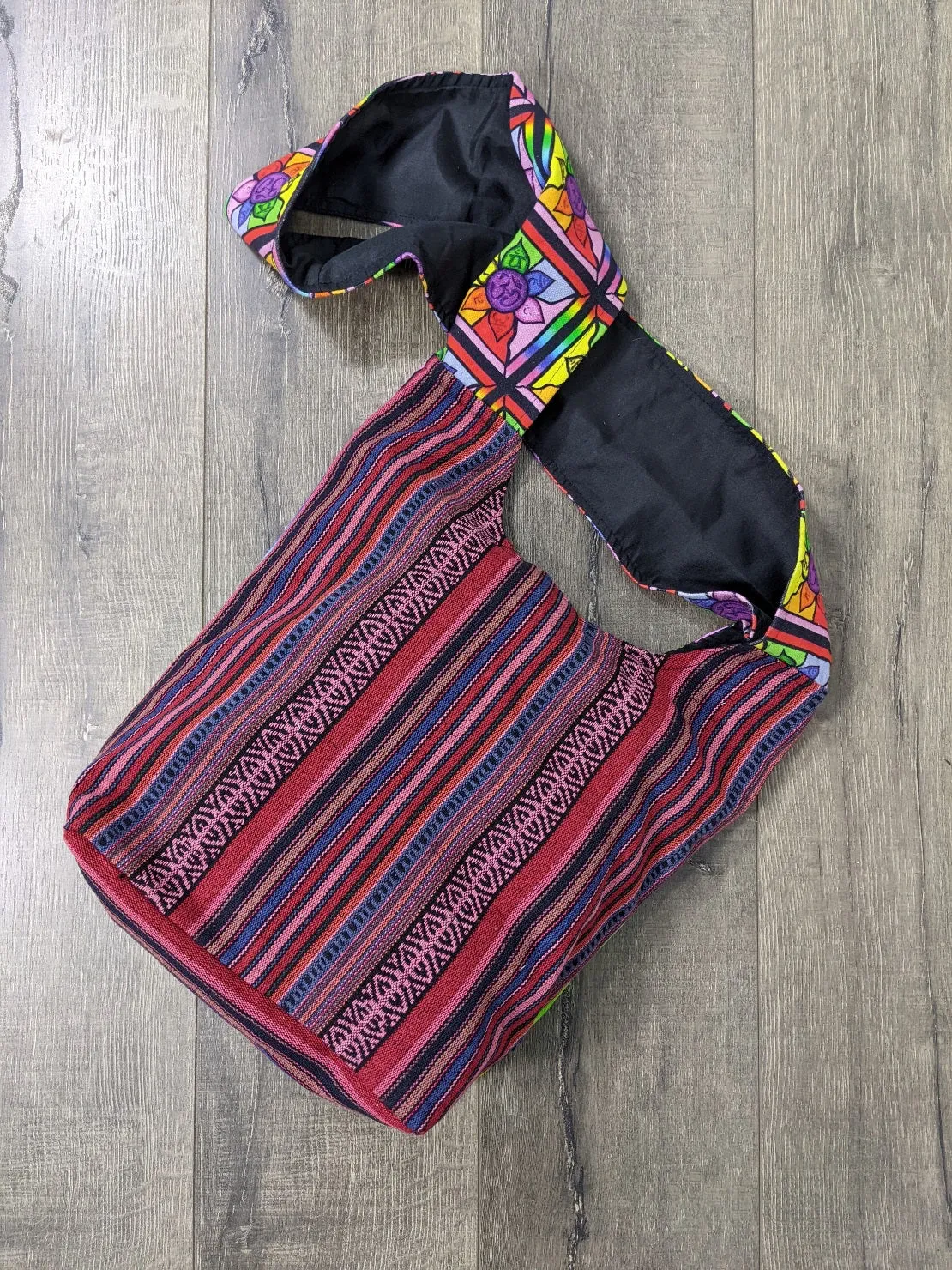 Rainbow Screen Print Chakra Flower Shoulder Bag