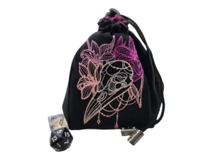 Raven skull and floral dice bag