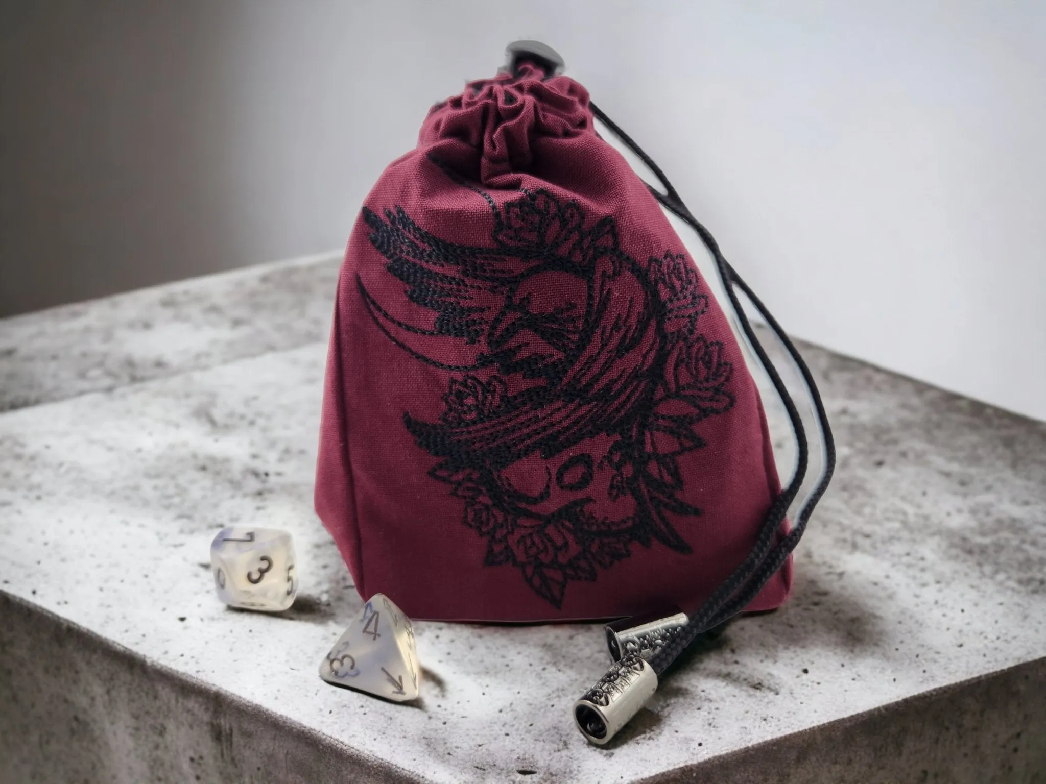Raven, skull and moon dice bag