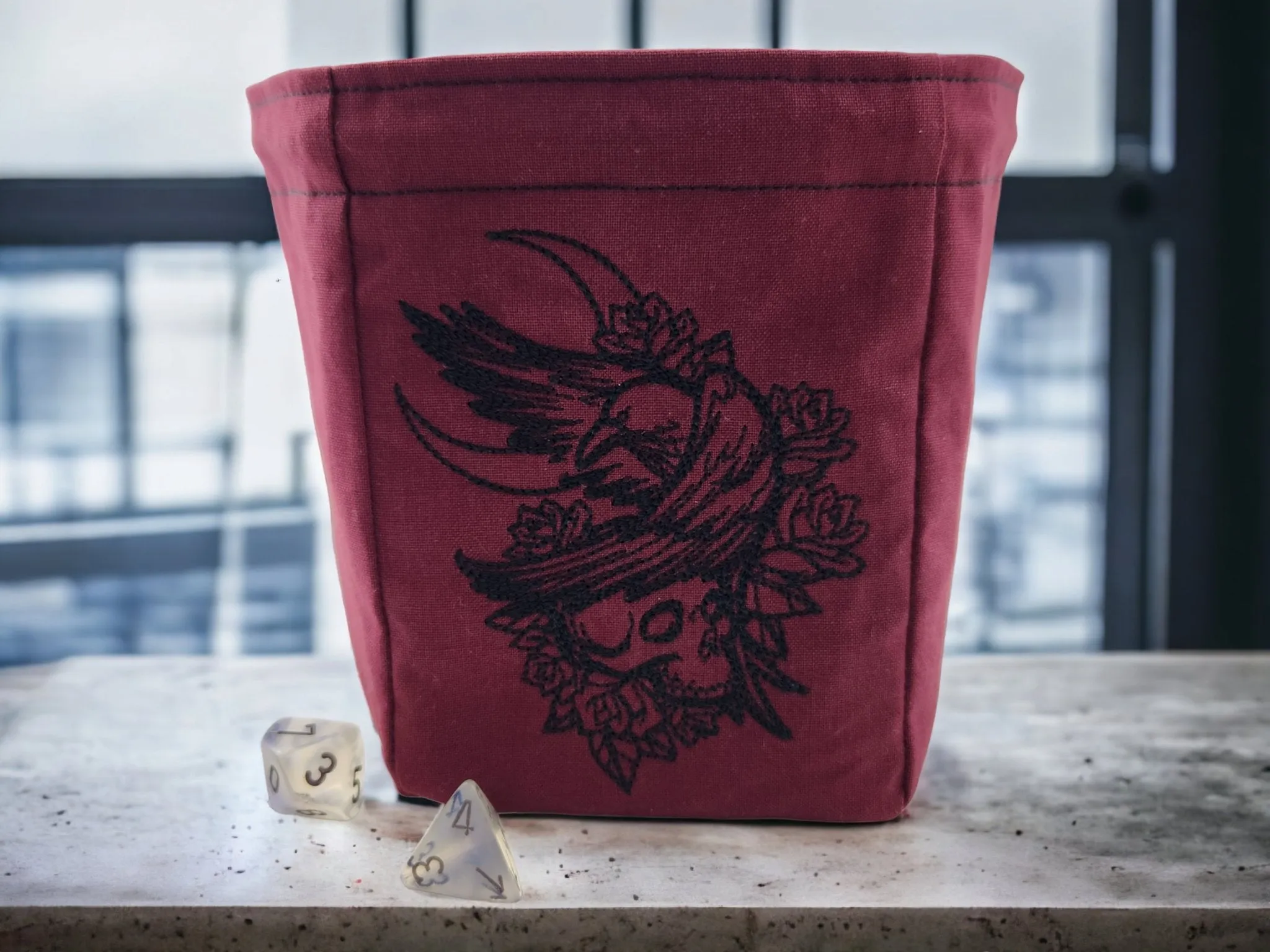 Raven, skull and moon dice bag