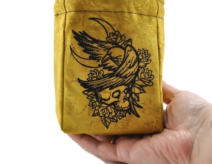 raven, skull and moon dice bag