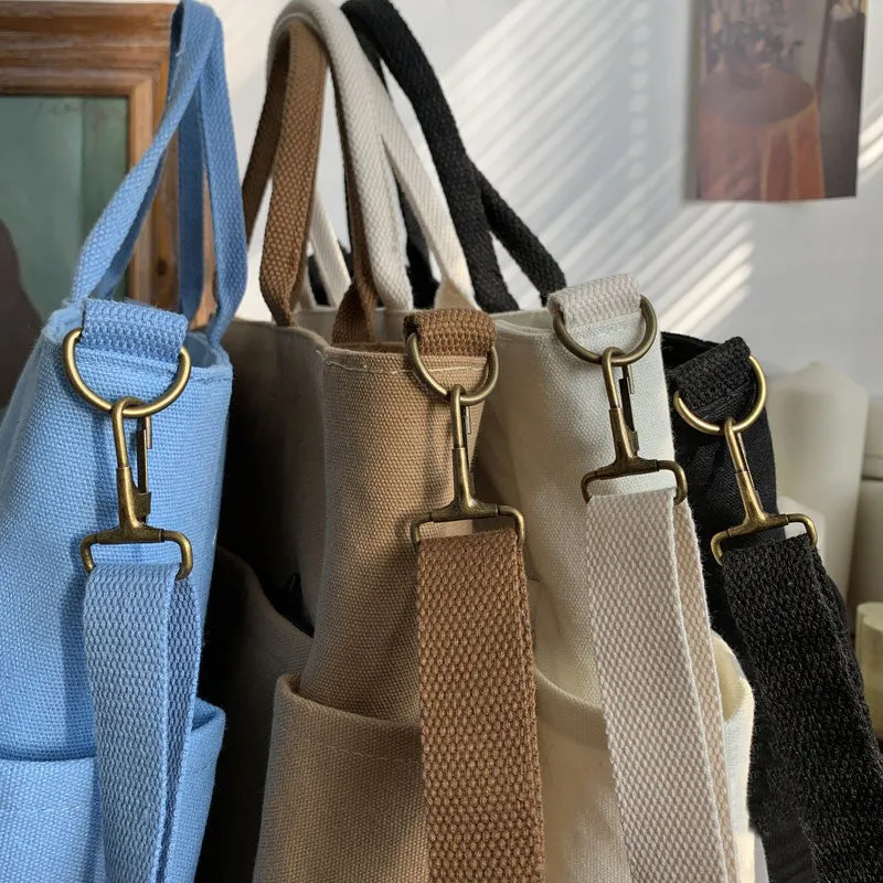 Realaiot Woman Canvas Tote Shoulder Messenger Bag Handbag With An External Pocket Reusable Grocery Shopping Bags Zipper Closure
