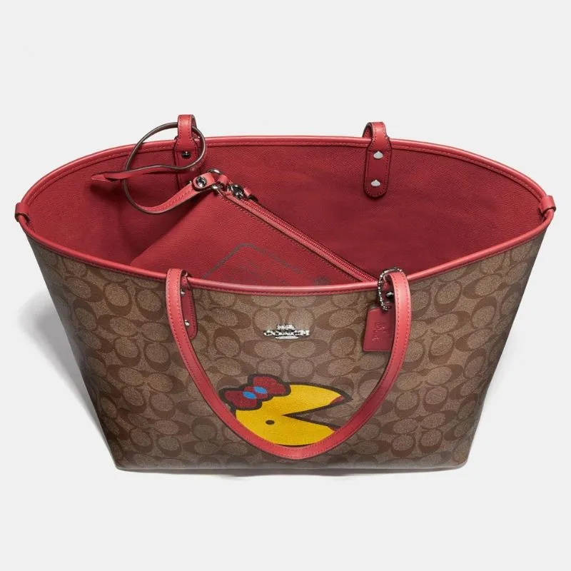 Reversible City Tote in Signature Canvas with Ms. PacMan