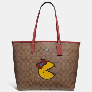 Reversible City Tote in Signature Canvas with Ms. PacMan