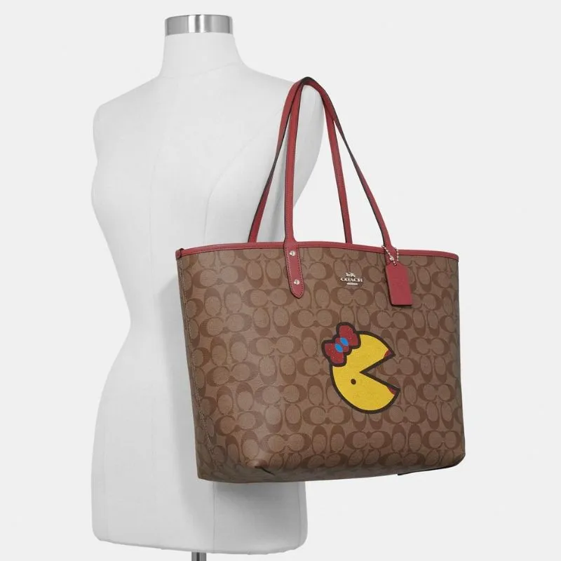 Reversible City Tote in Signature Canvas with Ms. PacMan