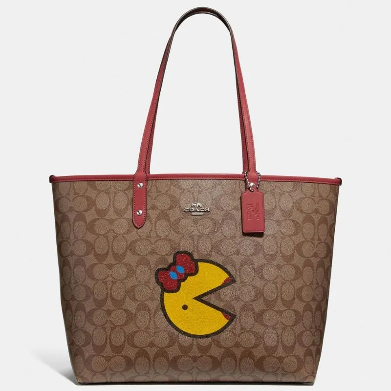 Reversible City Tote in Signature Canvas with Ms. PacMan
