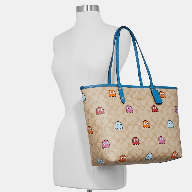 Reversible City Tote in Signature Canvas with PacMan Ghosts Print