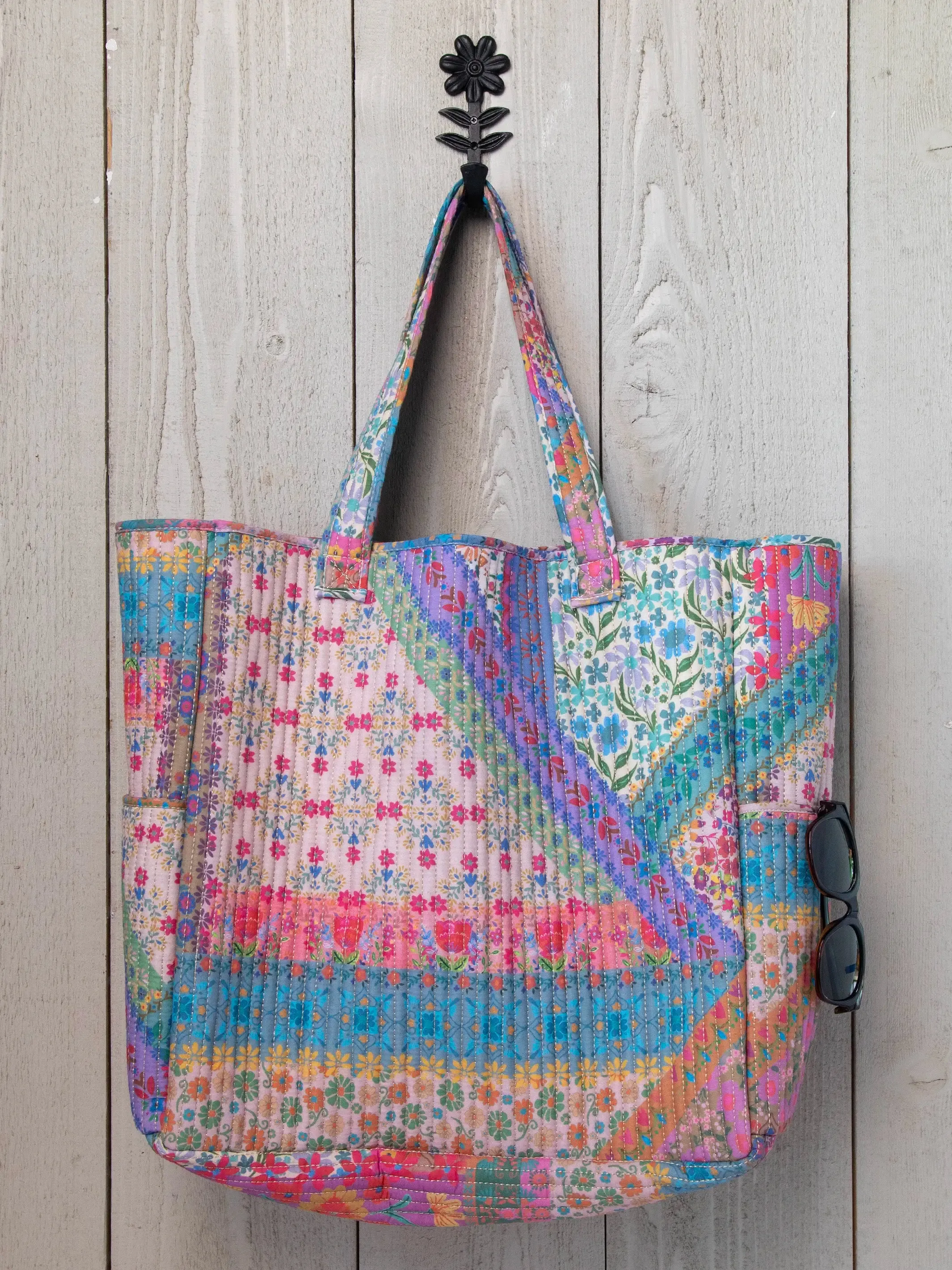 Reversible Quilted Tote Bag - Floral Patchwork
