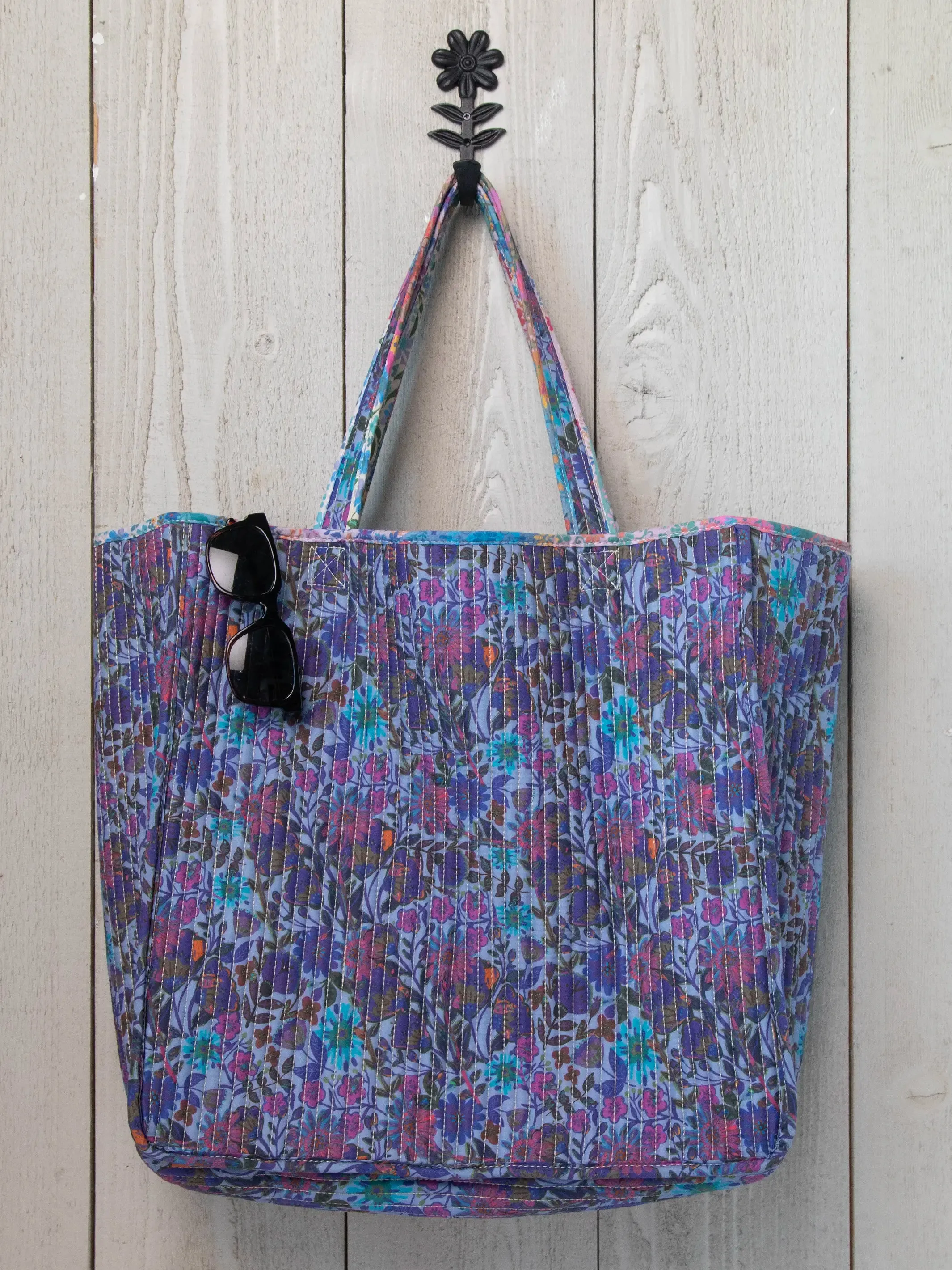 Reversible Quilted Tote Bag - Floral Patchwork