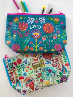 Reversible Recycled Zipper Pouch in Teal Loved