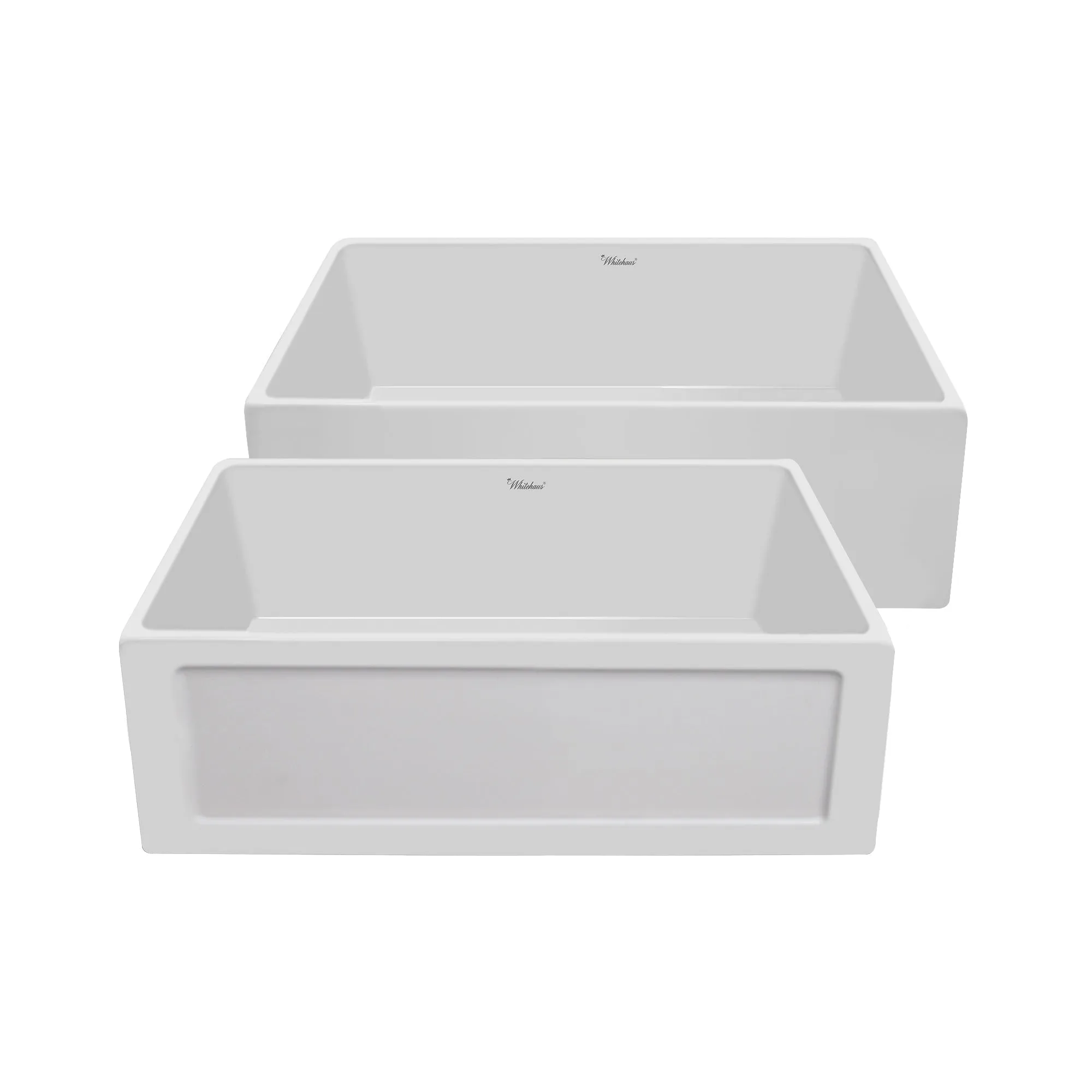 Reversible single bowl fireclay kitchen sinks: plain, concave front apron