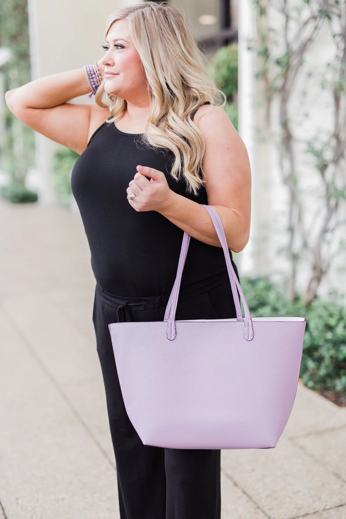 Reversible Tote- Lavender/White