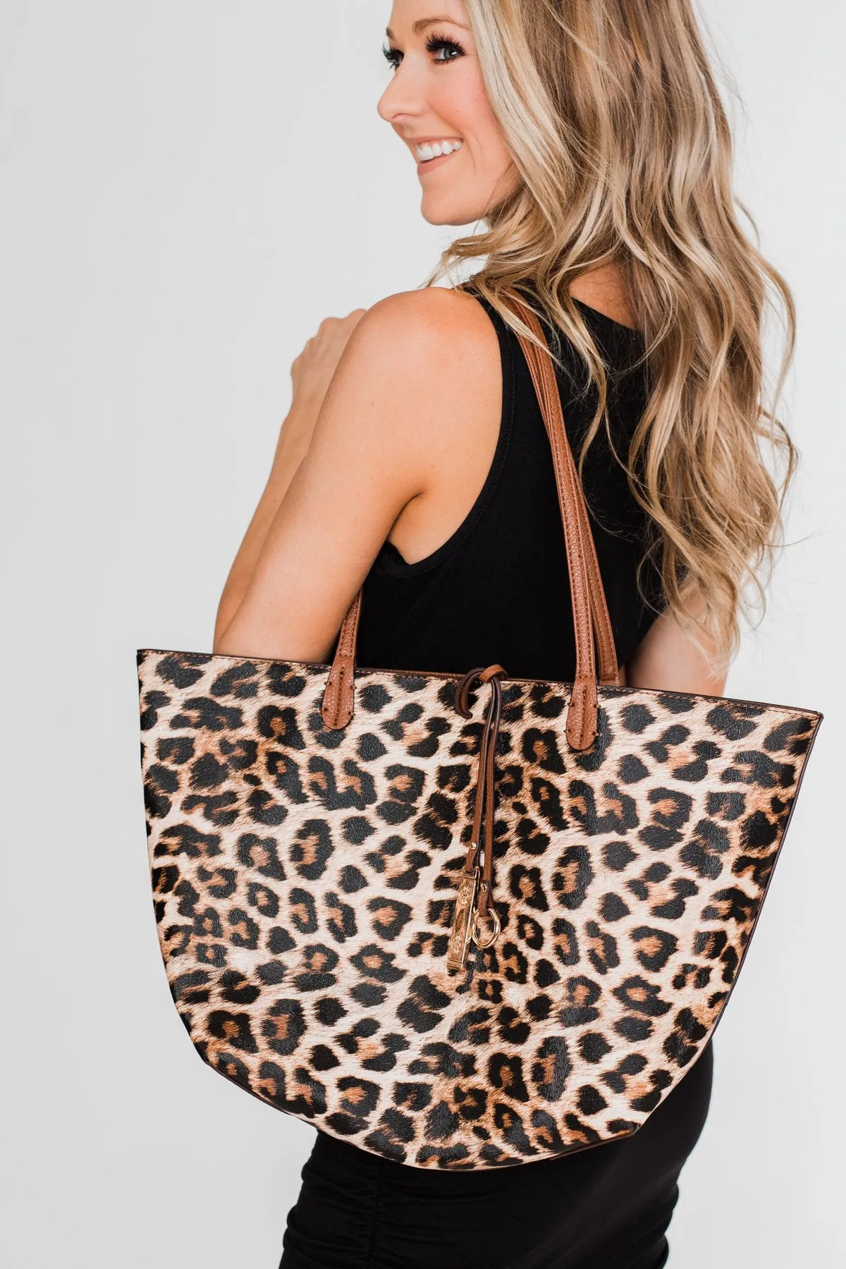 Reversible Tote- Light Brown/Leopard