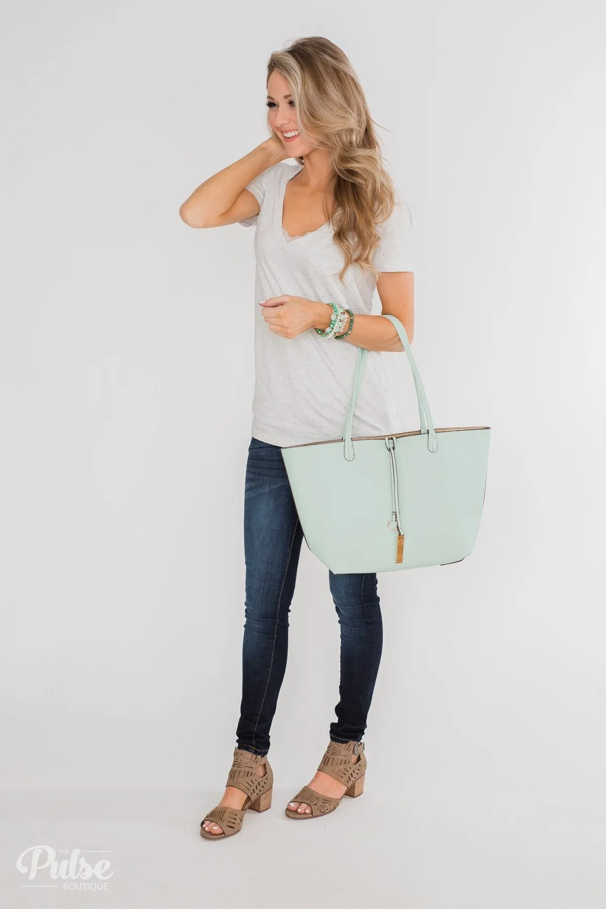 Reversible Tote- Mint/Gold