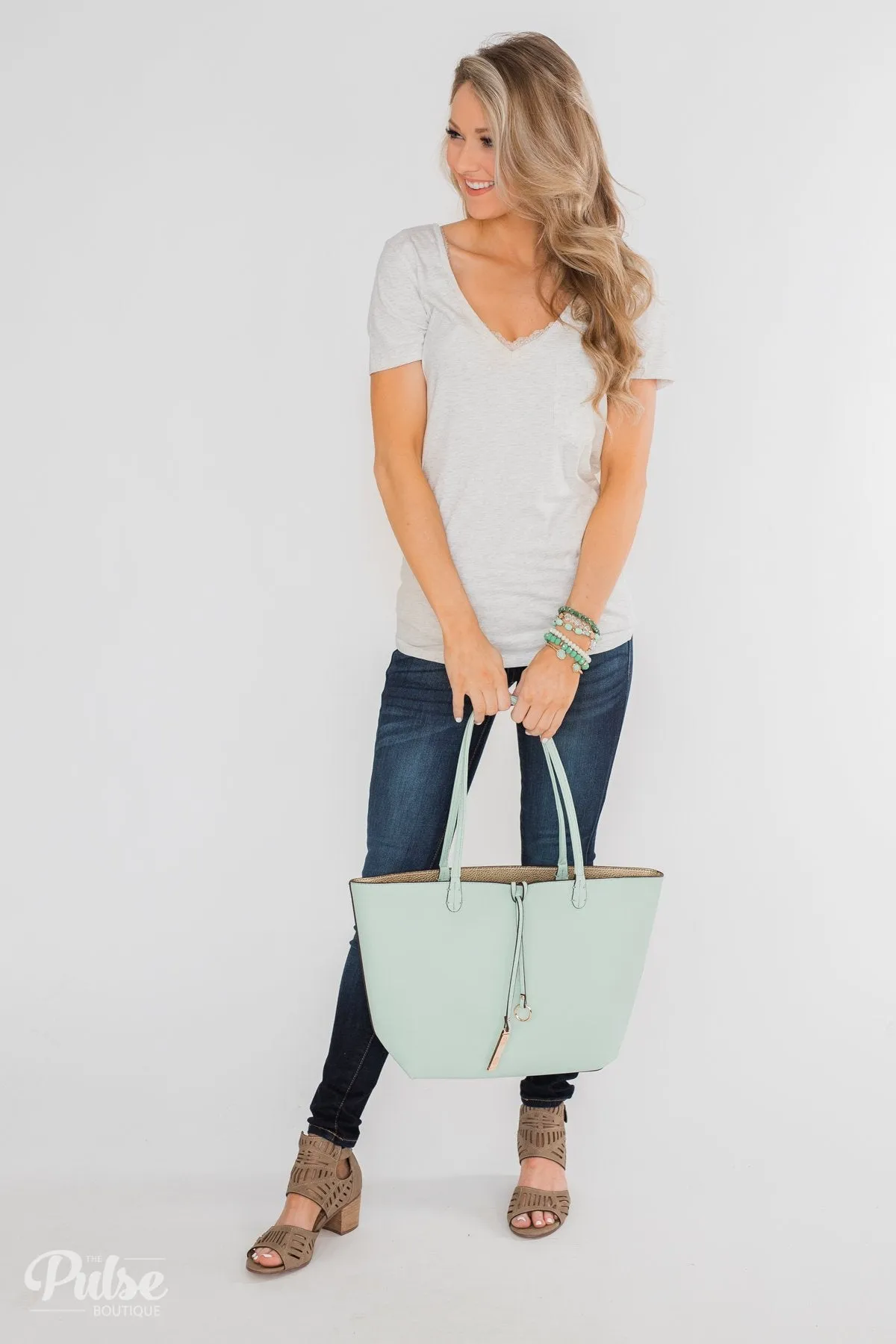 Reversible Tote- Mint/Gold