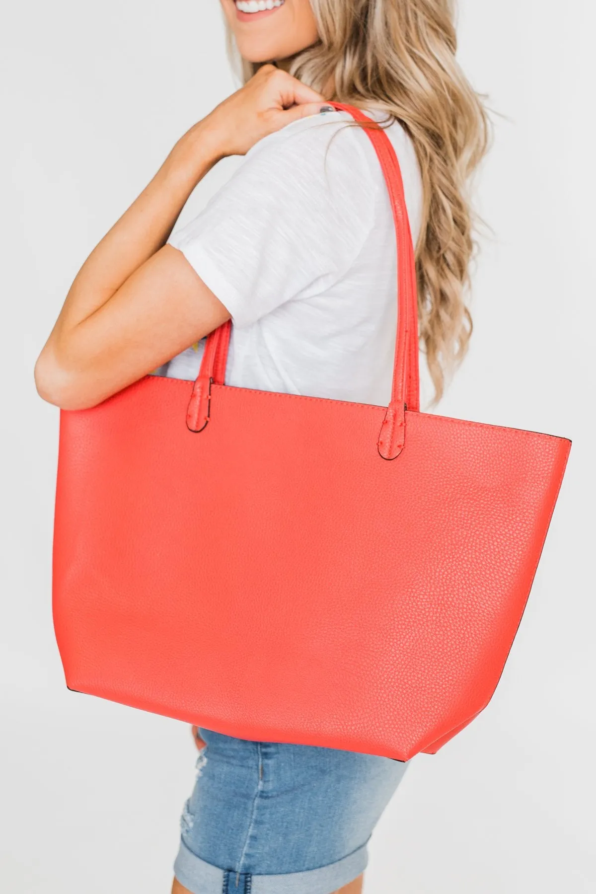 Reversible Tote- Vibrant Coral/Ivory