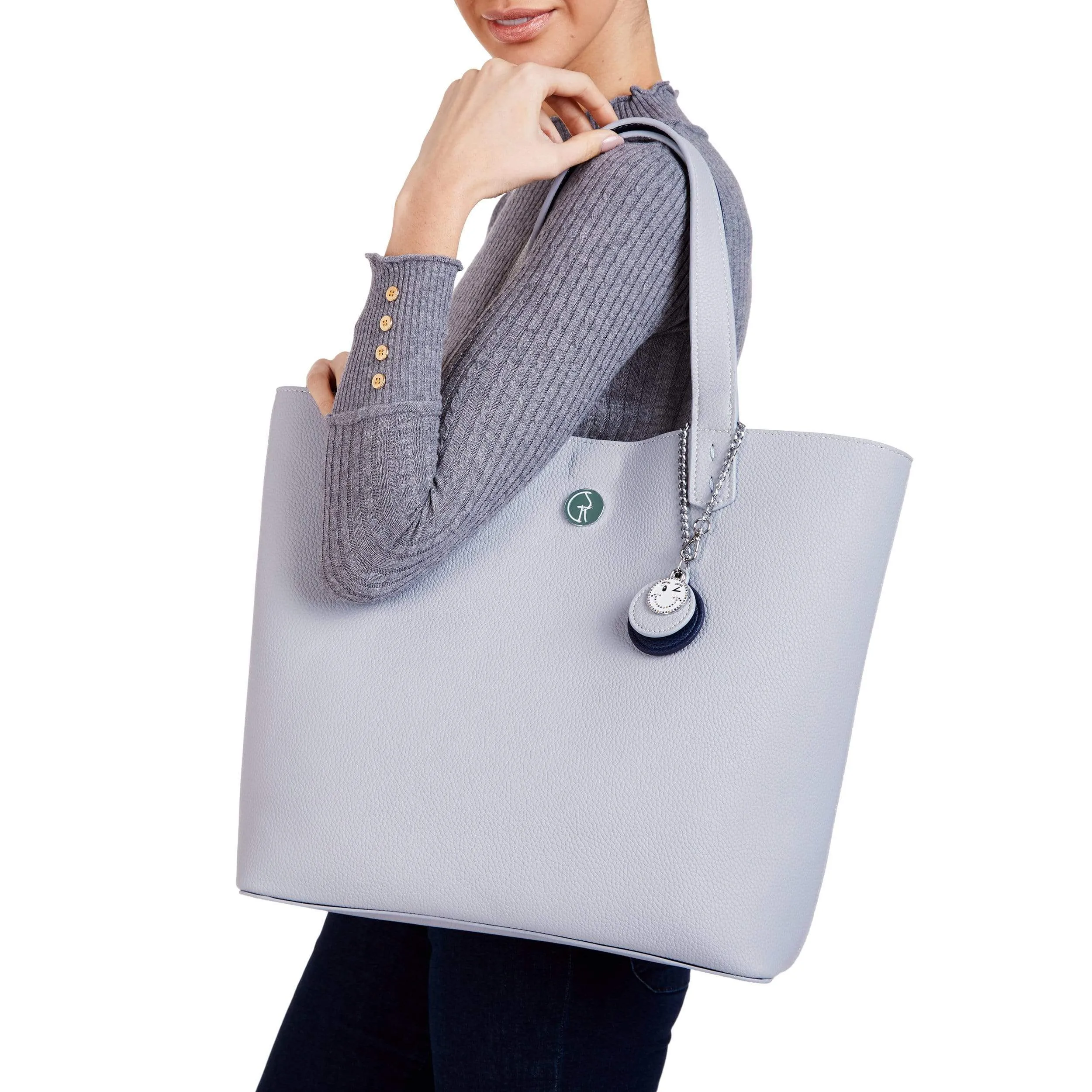 Reversible Vegan Leather Tote | Blue & Grey