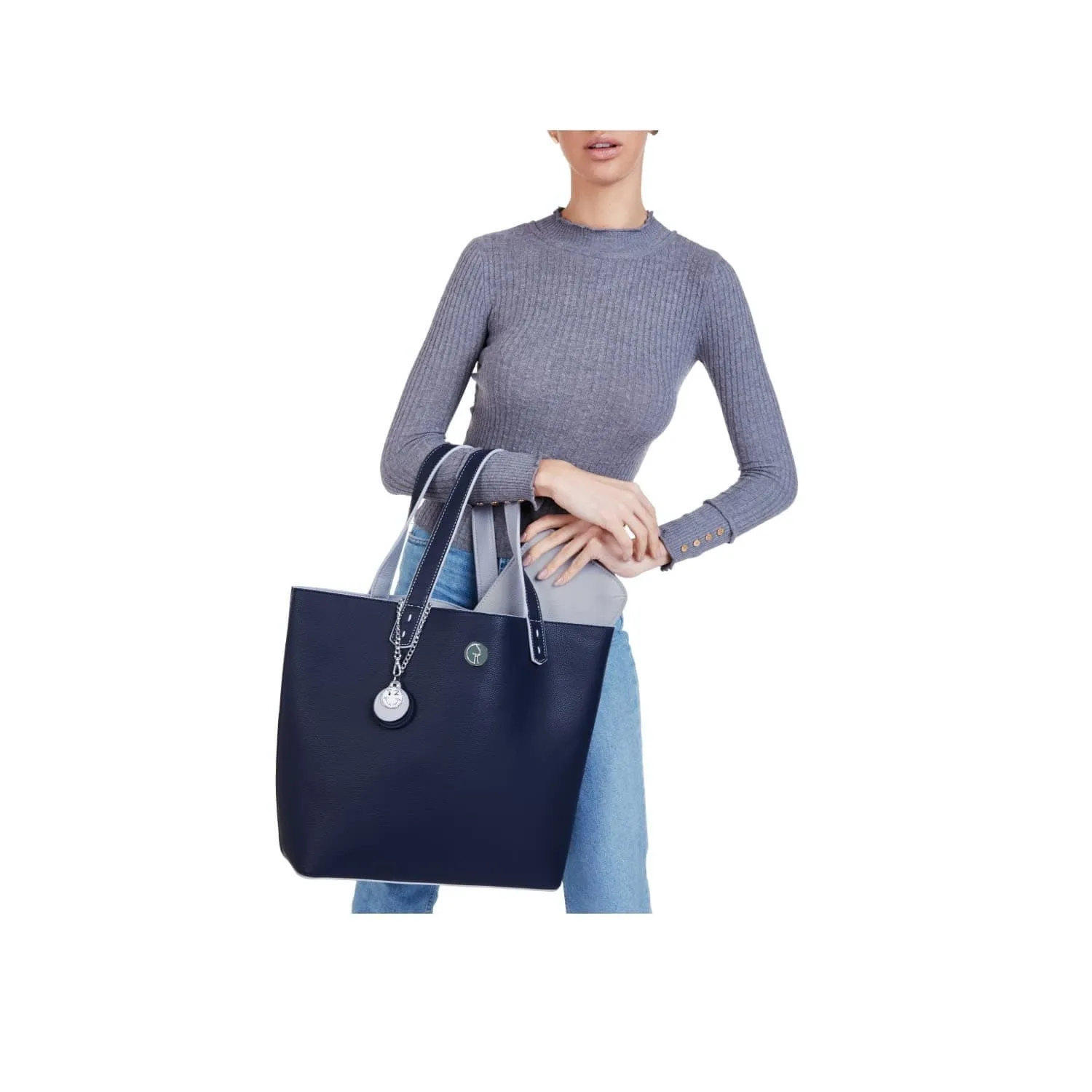 Reversible Vegan Leather Tote | Blue & Grey